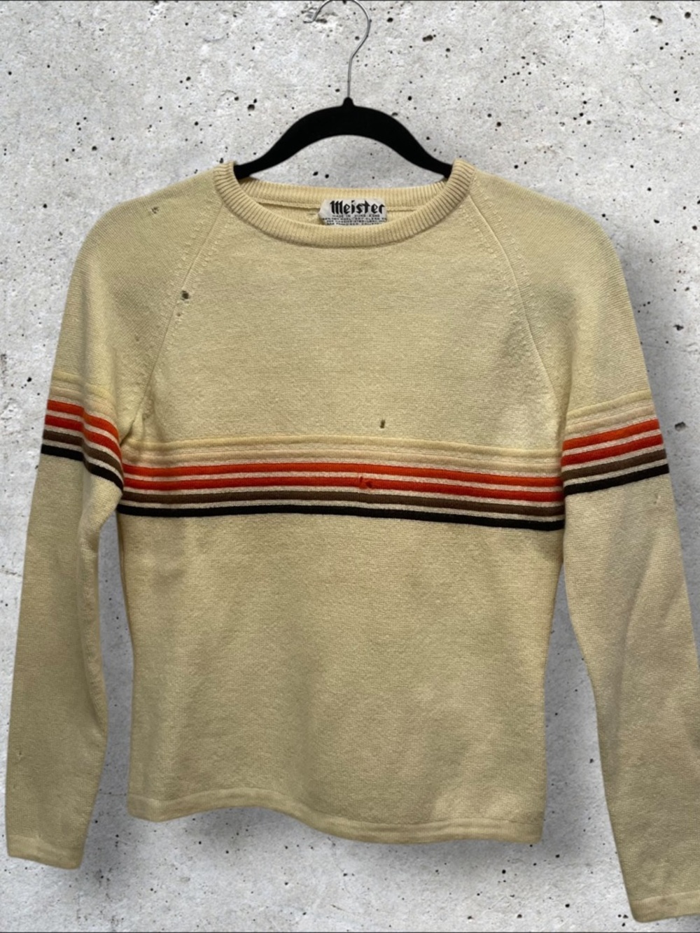 Vintage 60s Meister Distressed Multicolor Striped 100% Wool Sweater // XS-S